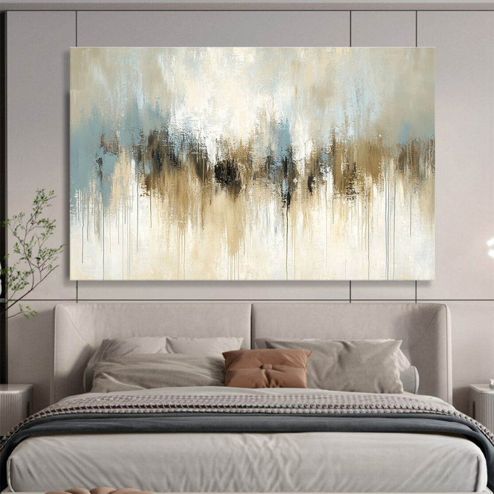 Beige and Blue Drip: Soft Hues in Flowing Forms Abstract Painting ABS171