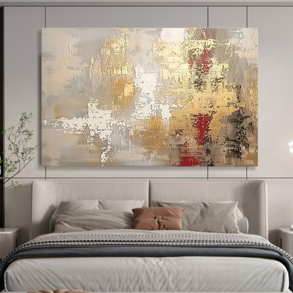 Gold - Red Abstract Textured Painting for Luxe Interiors YHT044