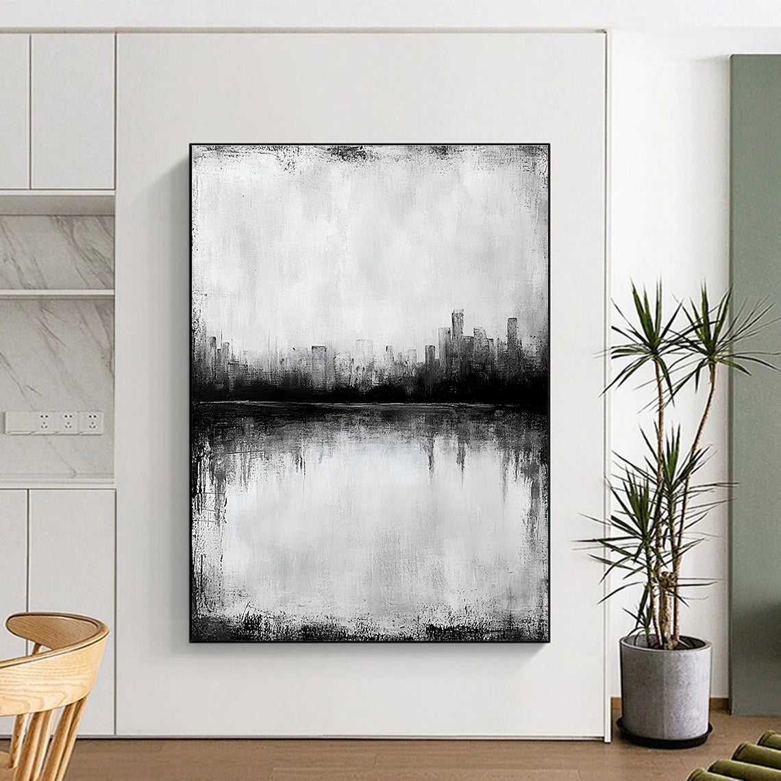 Cityscape Reflection in Water - Urban Minimalist Abstract Painting GAB0454