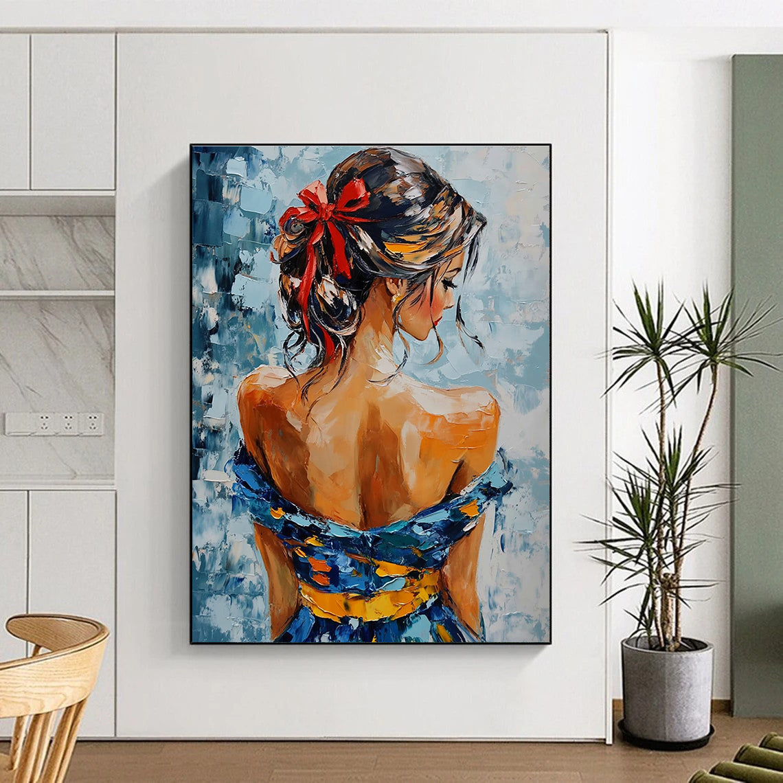 Woman with Red Bow Abstract Painting for Elegant Boutique Dressing Rooms GAB1295