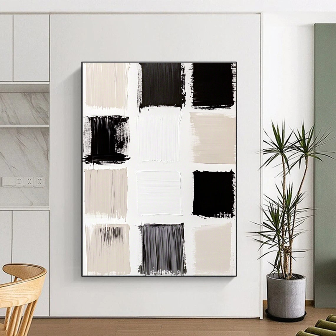 Beige and Black Blocks Abstract Painting with Subtle Contrast WINK112
