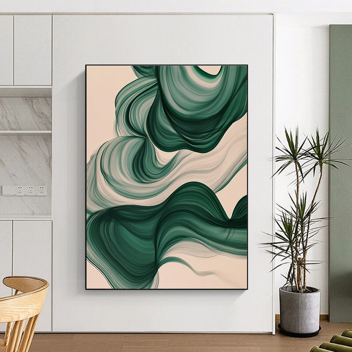Green Abstract Waves Painting with Nature's Flow WINK423