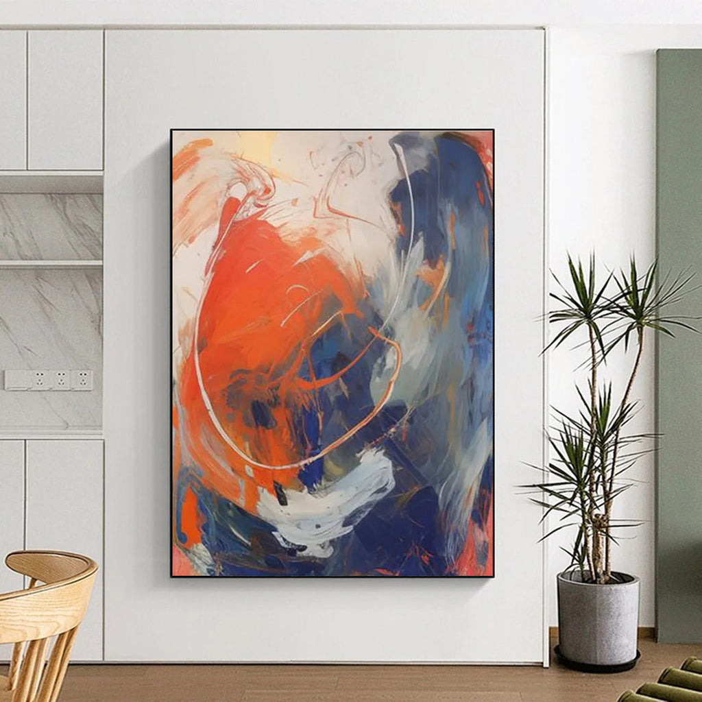 Orange - Blue - White Abstract Painting for Creative Studio Spaces HENG133