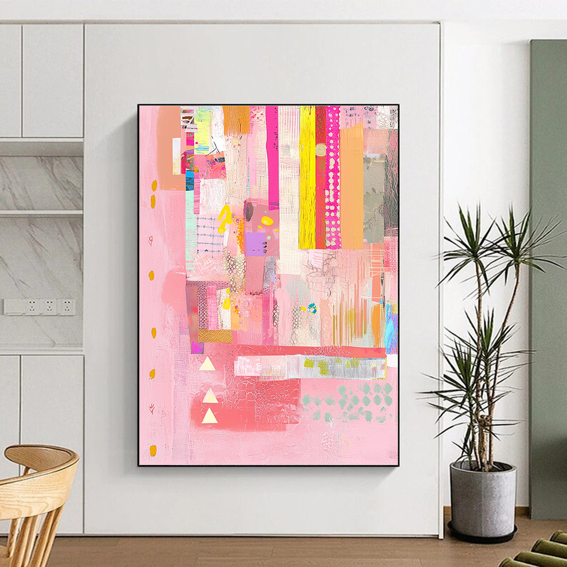 Pink Patchwork Collage Feminine Textile Abstract Painting GAB0244