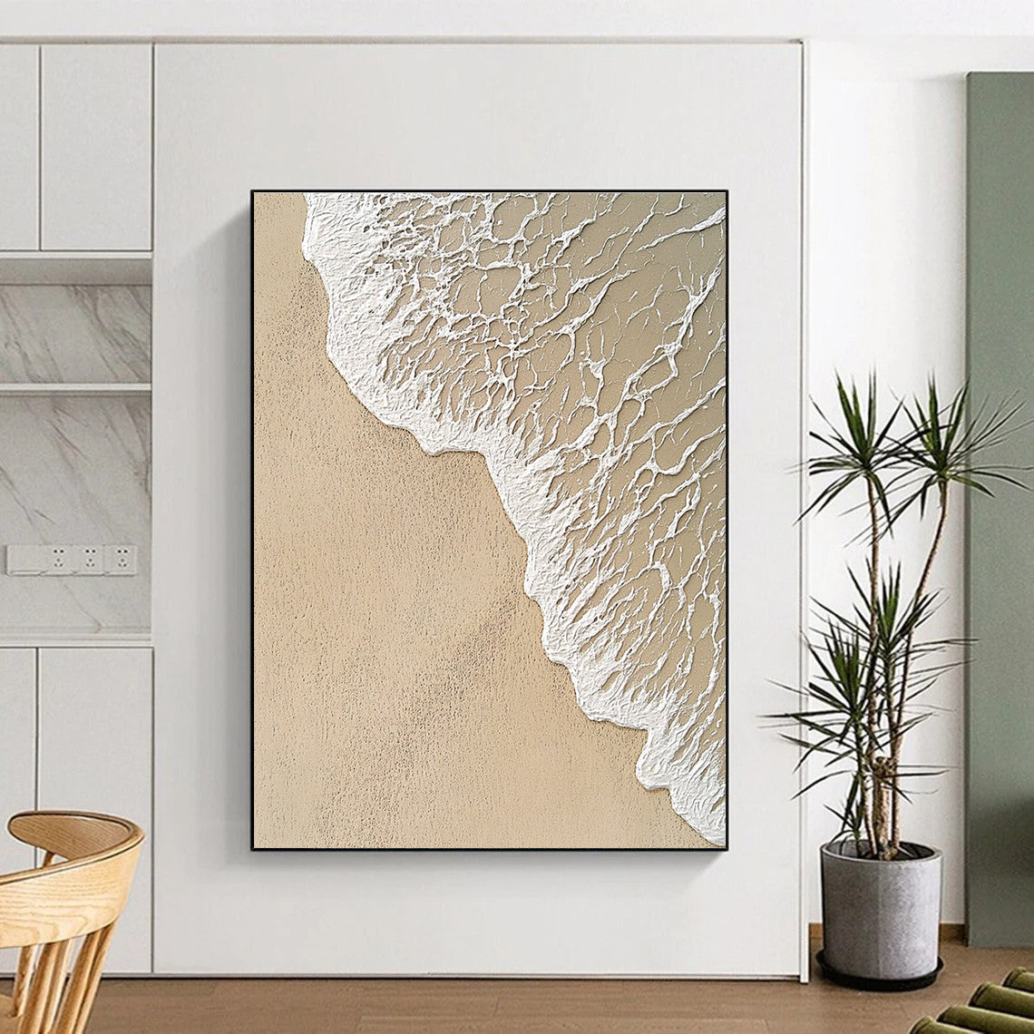 Beach Wave with Intricate Foam Abstract Painting with Detailed Textures GAB0078