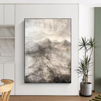 Evocative Gray - Toned Textured Mountains Painting for Nature - Inspired Spaces HENG256