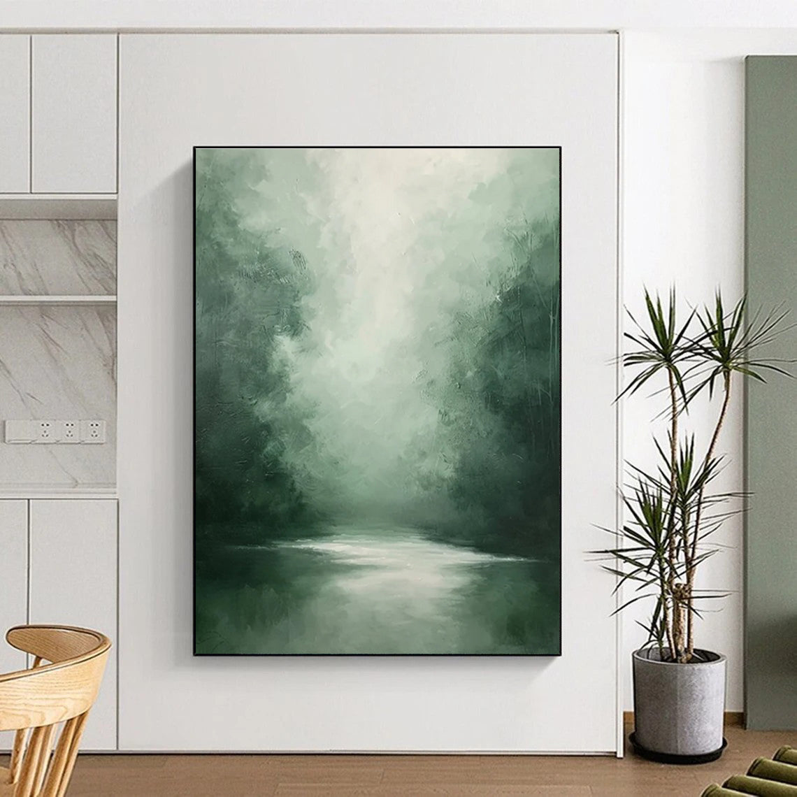 Misty Forest River Abstract Painting for Yoga Studio Relaxation Zones HENG024