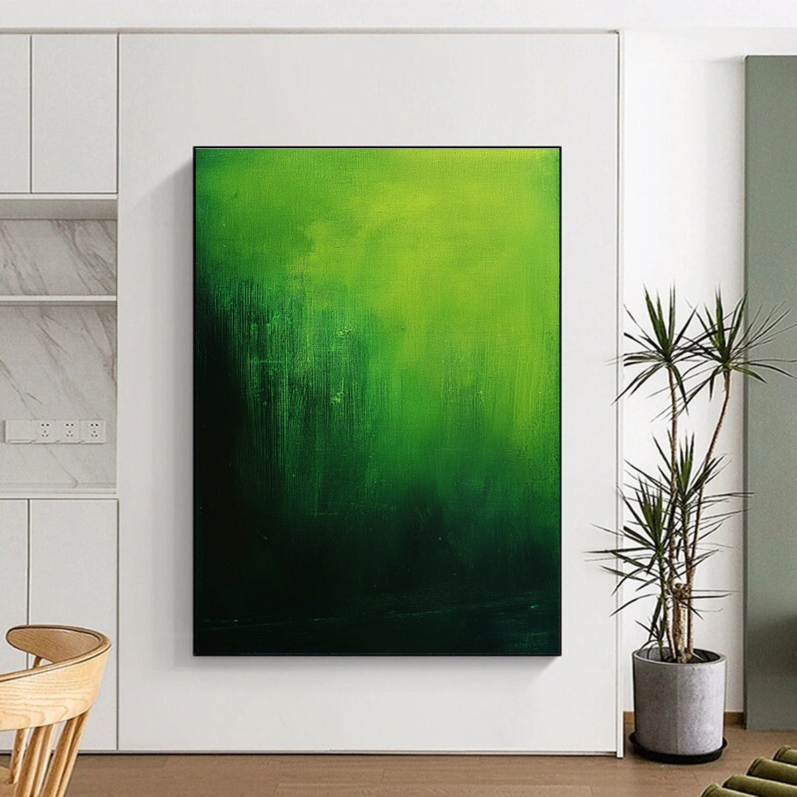 Deep Green Gradient Abstract Painting for Botanical Conservatories GAB0768
