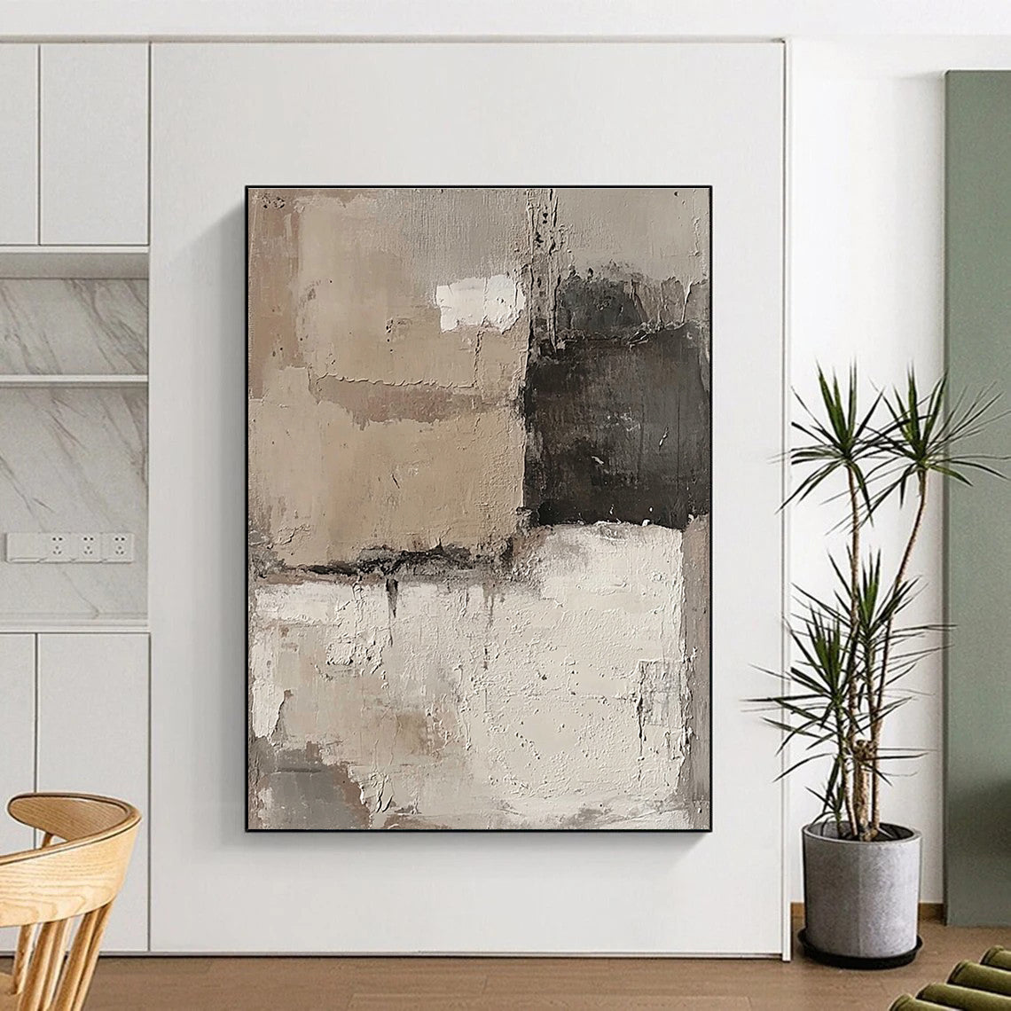 Beige Gray Black Abstract Painting with Subtle Nuance WINK453