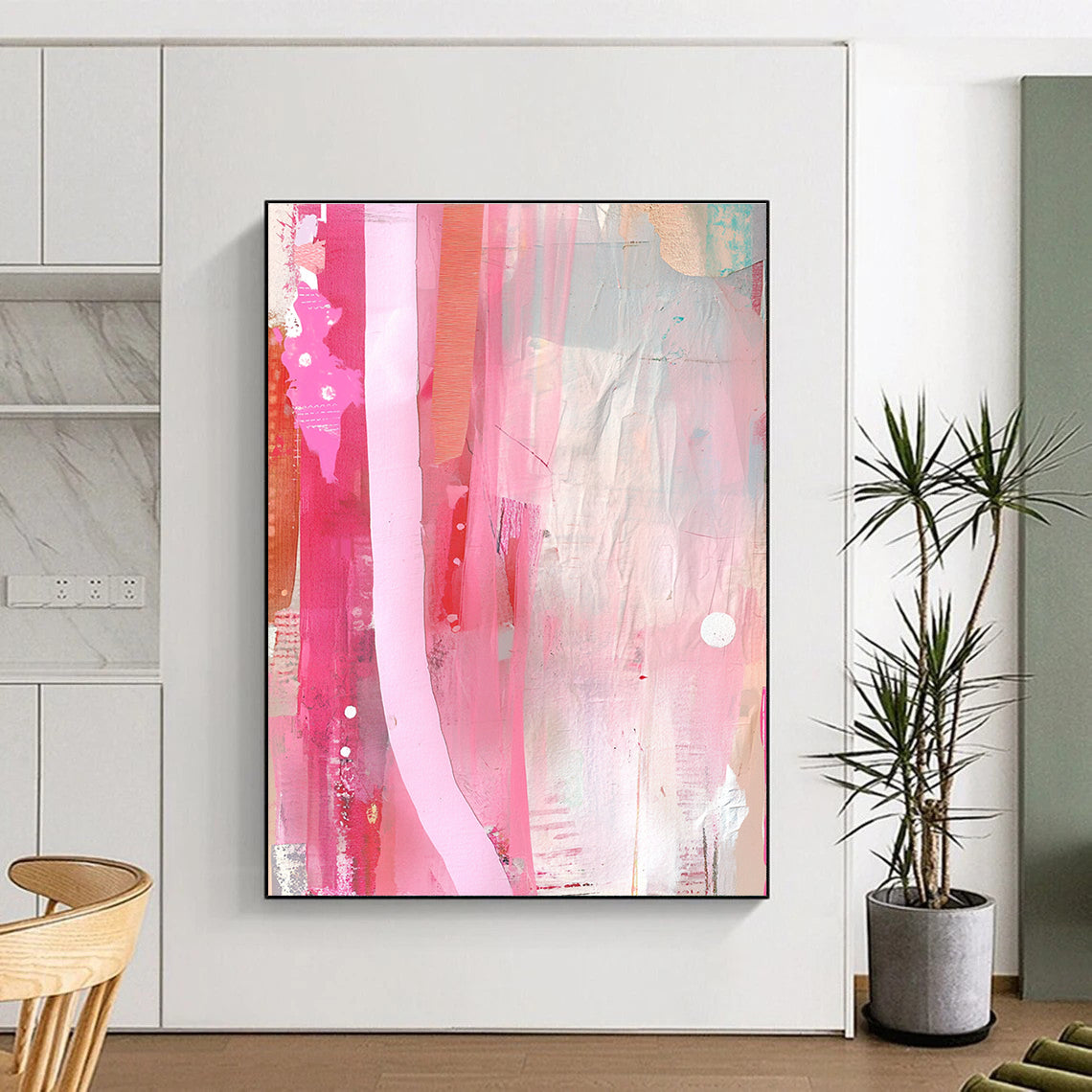 Pink and Red Strips Minimalist Abstract Painting GAB0321