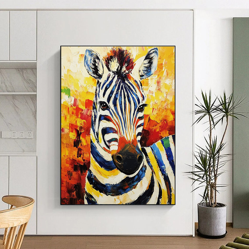 Colorful Zebra Portrait Painting with Artistic Stripes GAB0107