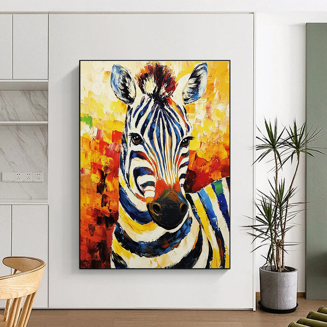 Colorful Zebra Portrait Painting with Artistic Stripes GAB0107