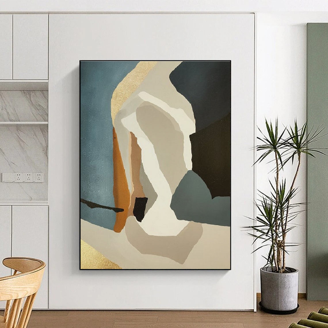 Geometric Shapes in Neutral Tones Abstract Painting for Modern Office Waiting Areas HENG145