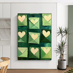 Green Envelopes with Hearts Whimsical Abstract Painting for Romantic Spaces GAB1436