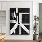 Black and White Geometric Abstract Painting with Bold Structure WINK009
