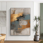 Gray - Gold - Blue Abstract Painting for Sophisticated Office Lounges HENG136