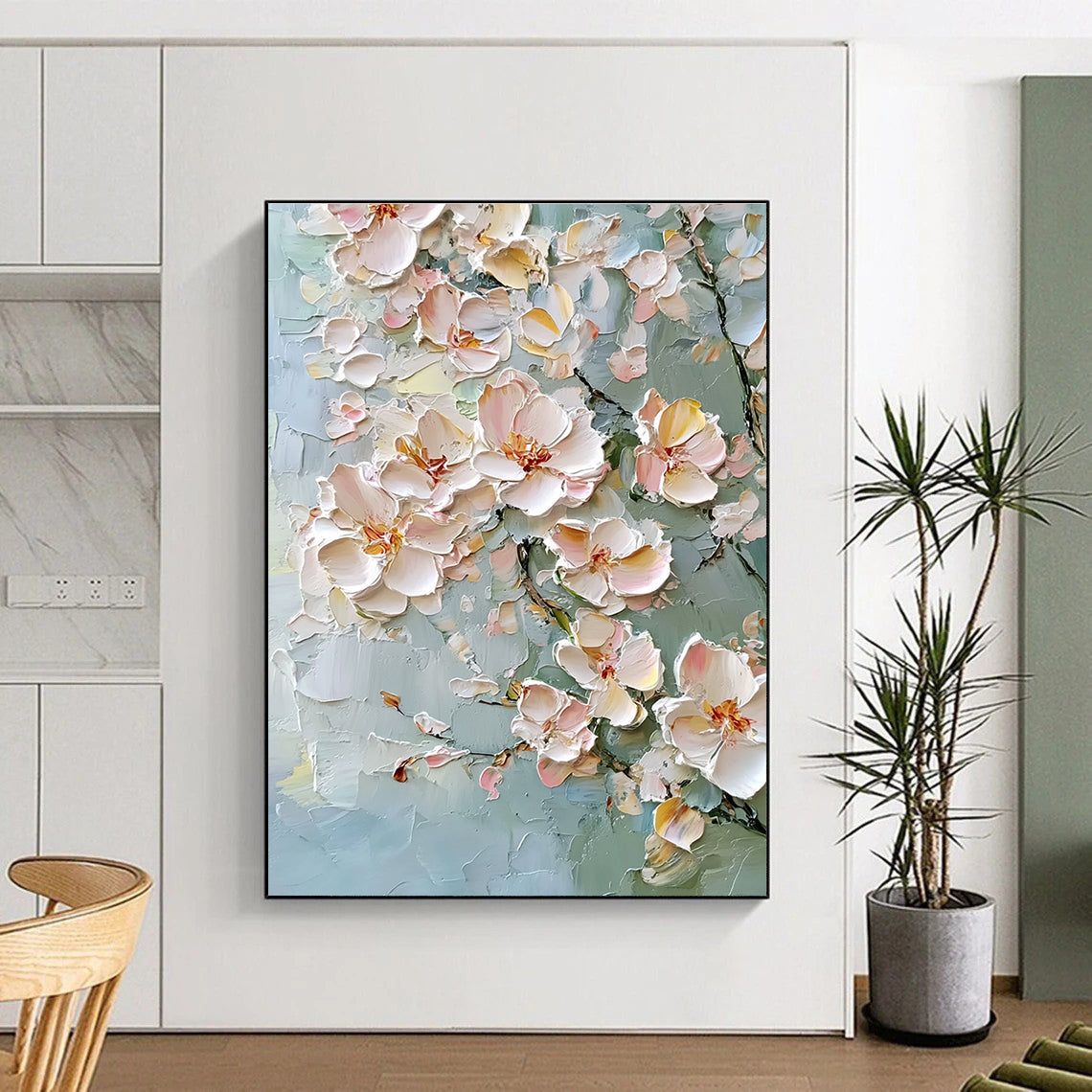 Green Background Floral Textured Abstract Painting for Fresh Spaces GAB1417