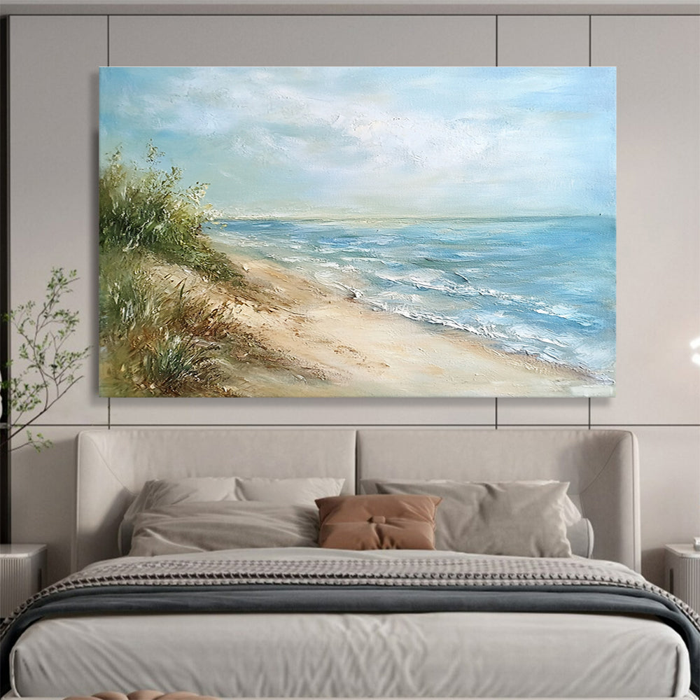 Serene Beach with Dunes Painting with Gentle Coastal Vibes ABS569