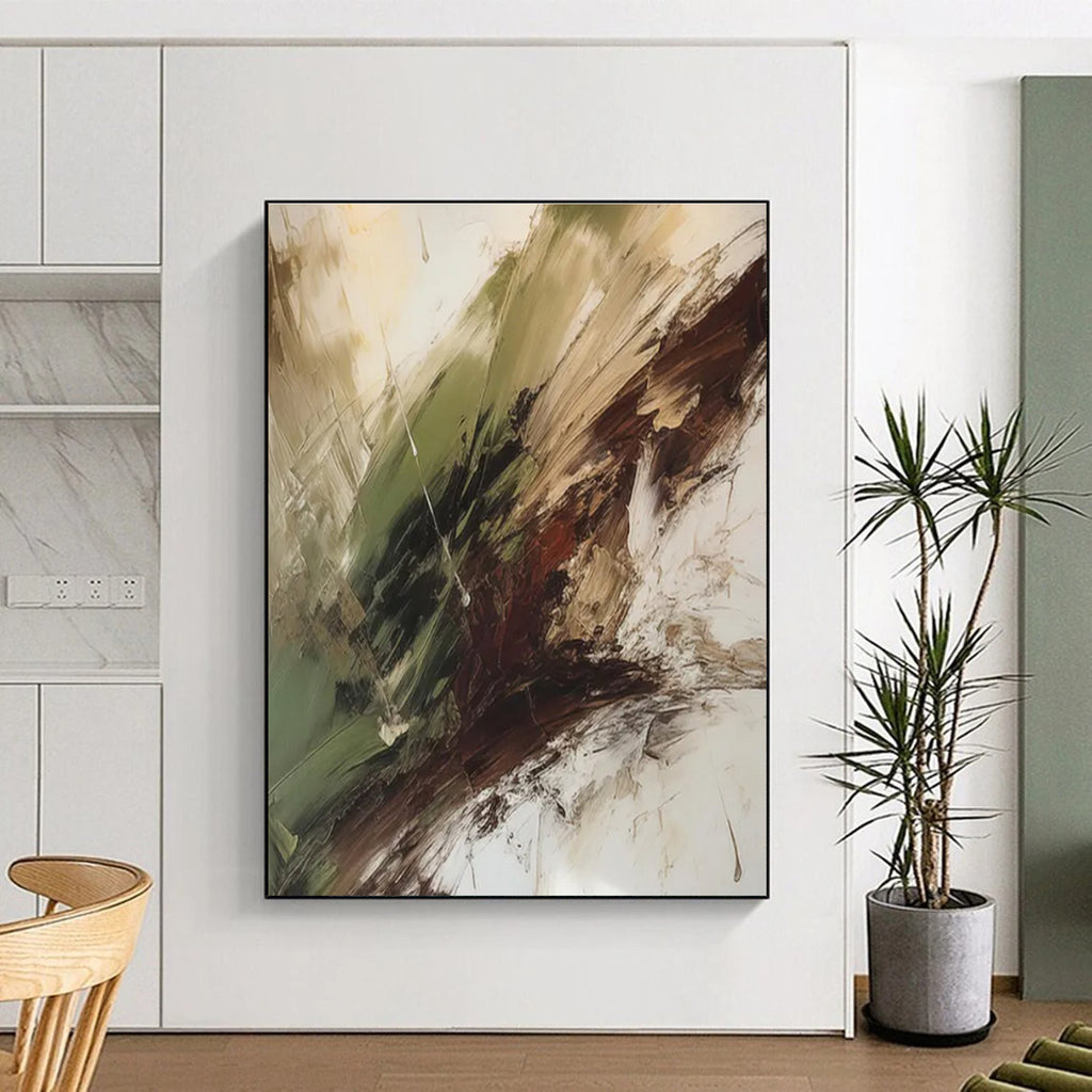 Green - Brown - White Abstract Painting for Nature - Lover Living Rooms HENG118