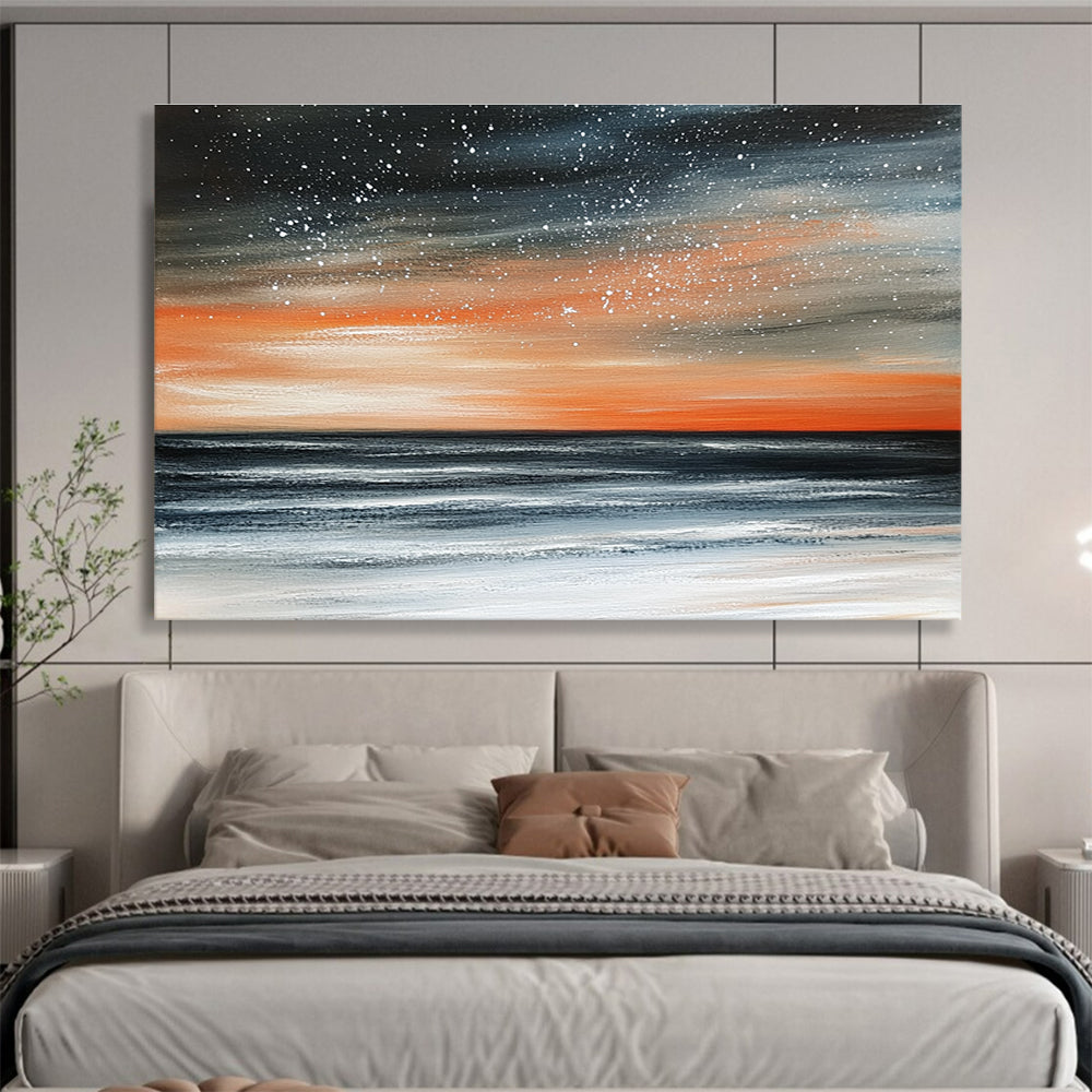 Starry Sea Sunset Abstract Painting with Contrasting Colors ABS289