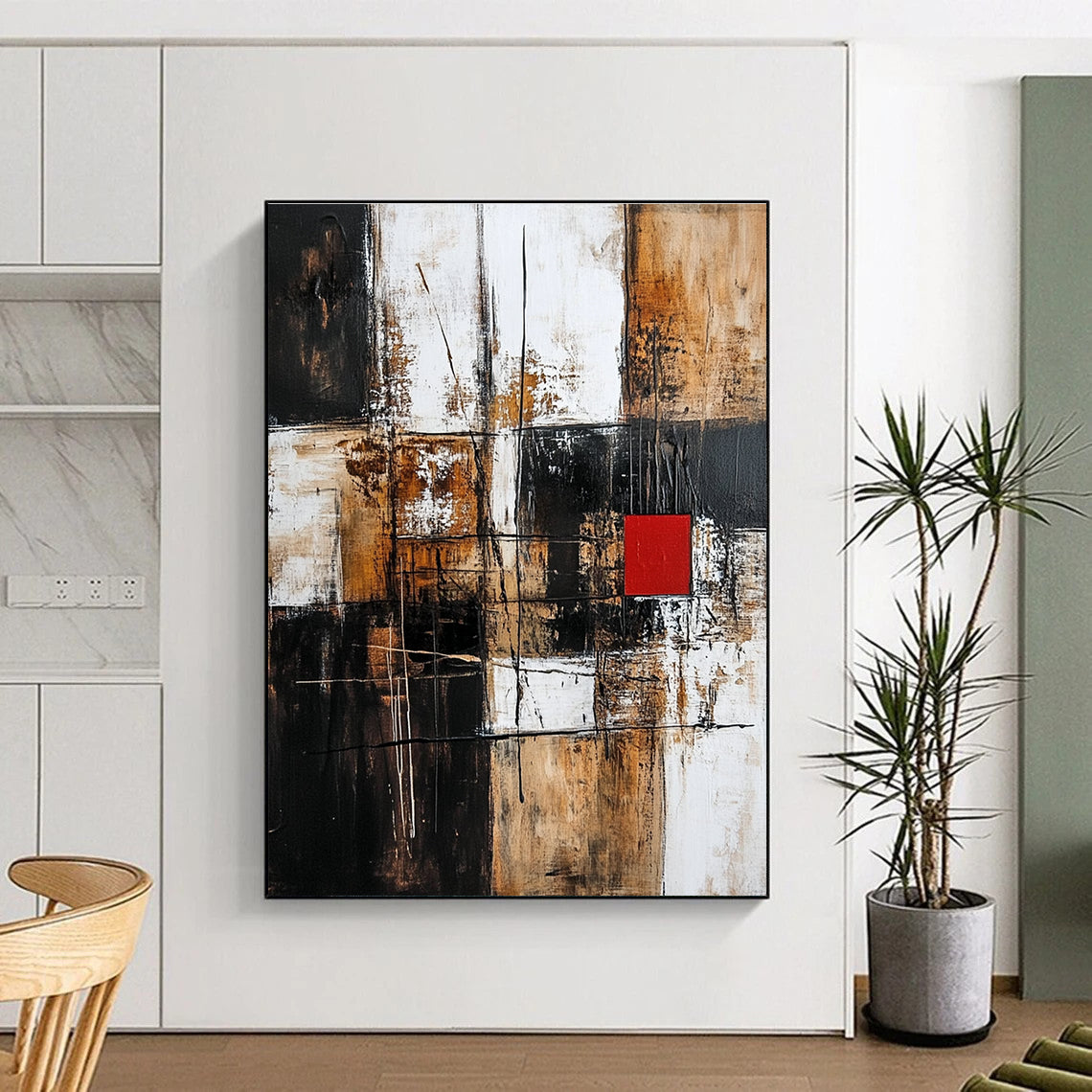 Earth Tone Geometric Abstract Painting for Rustic - Chic Cafes GAB0856
