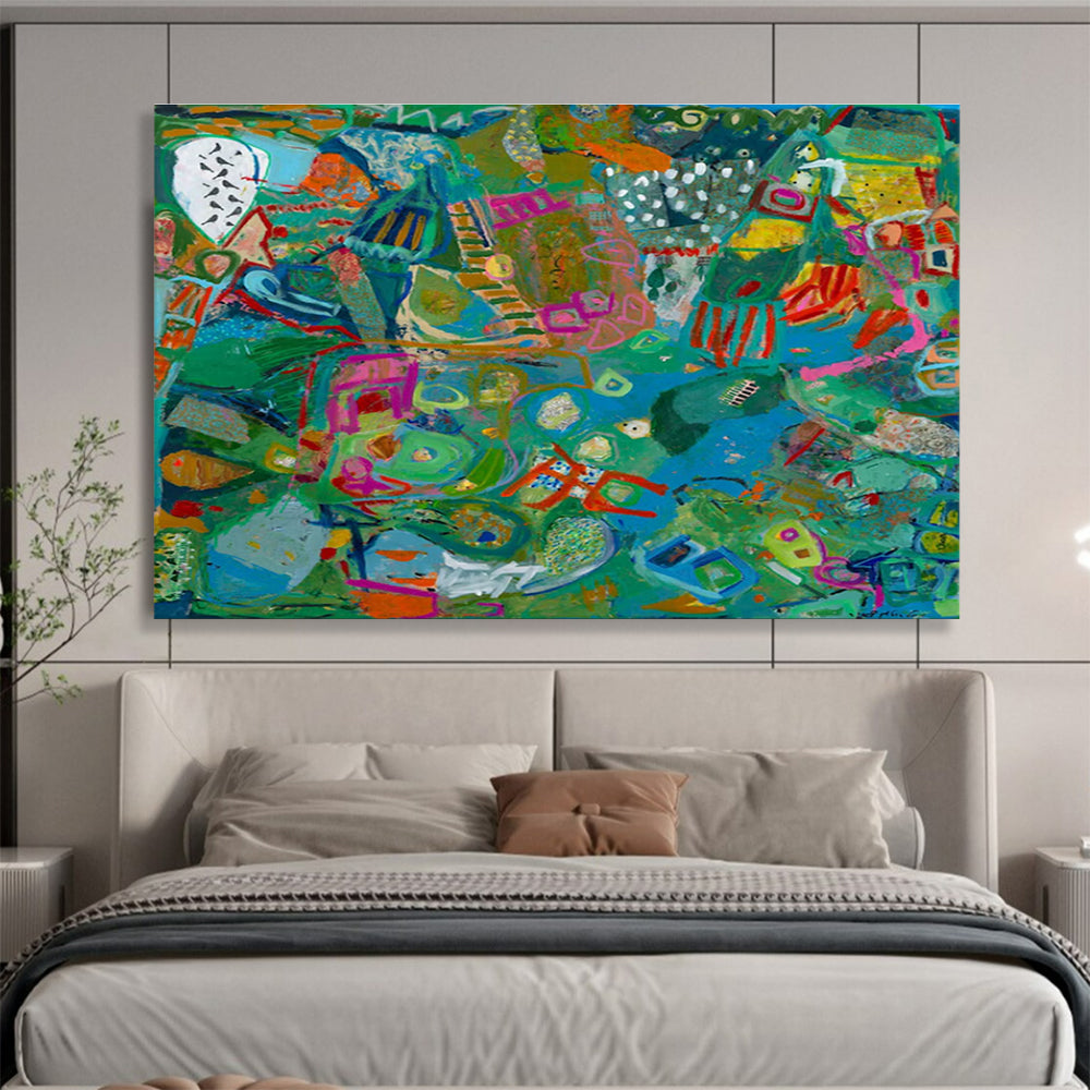 Vibrant Green Abstract Painting for Eco - Friendly Business Lounges YHT235