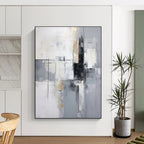 Gray - Gold - White Abstract Painting for Modern Corporate Receptions HENG138