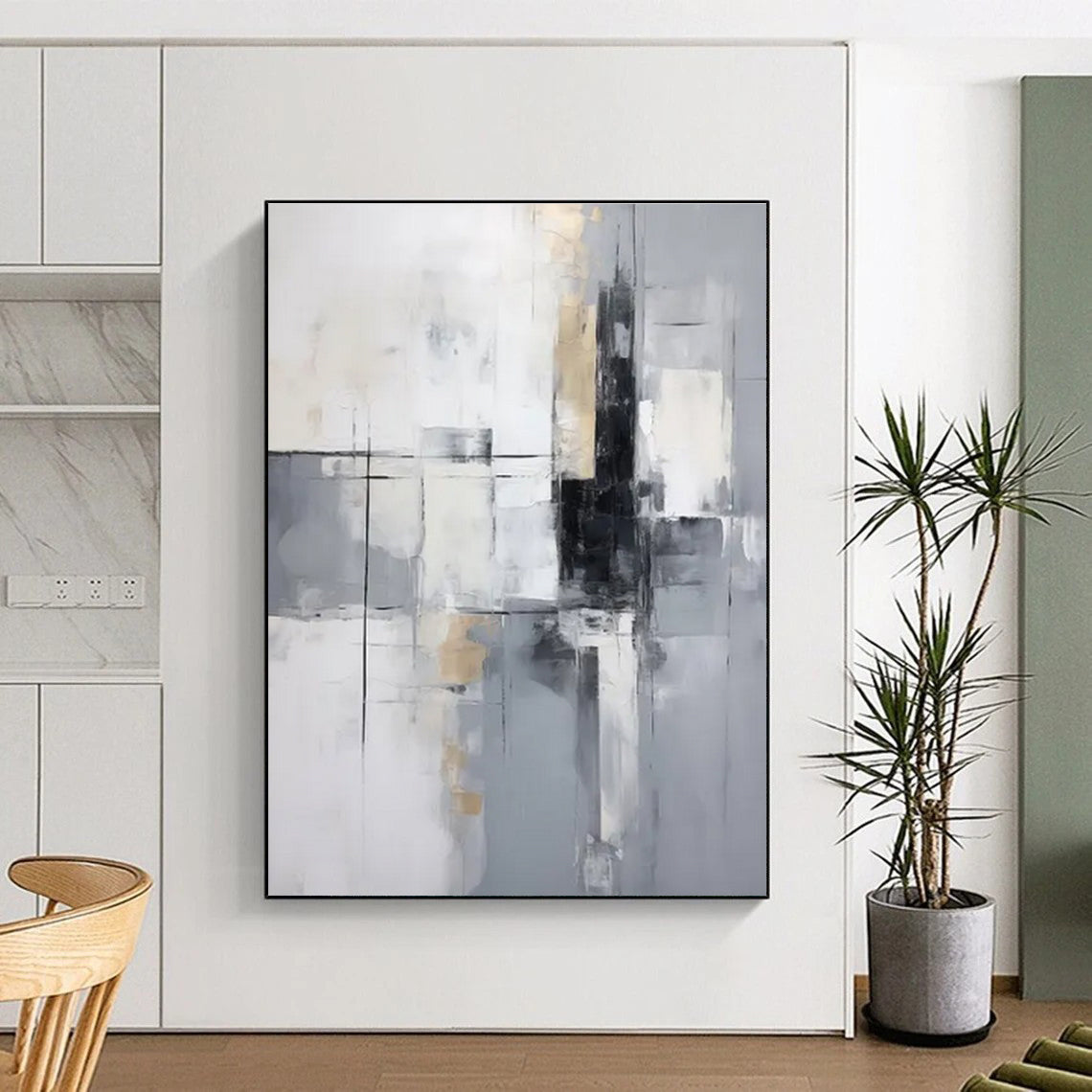 Gray - Gold - White Abstract Painting for Modern Corporate Receptions HENG138