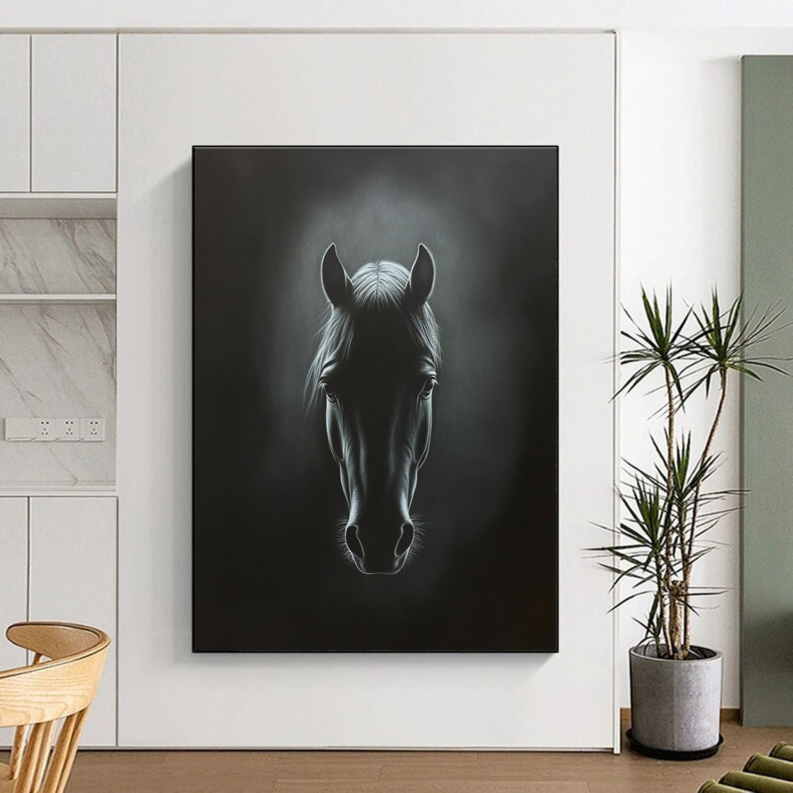 Dark Horse Portrait Abstract Painting of Mysterious Grace GAB0212