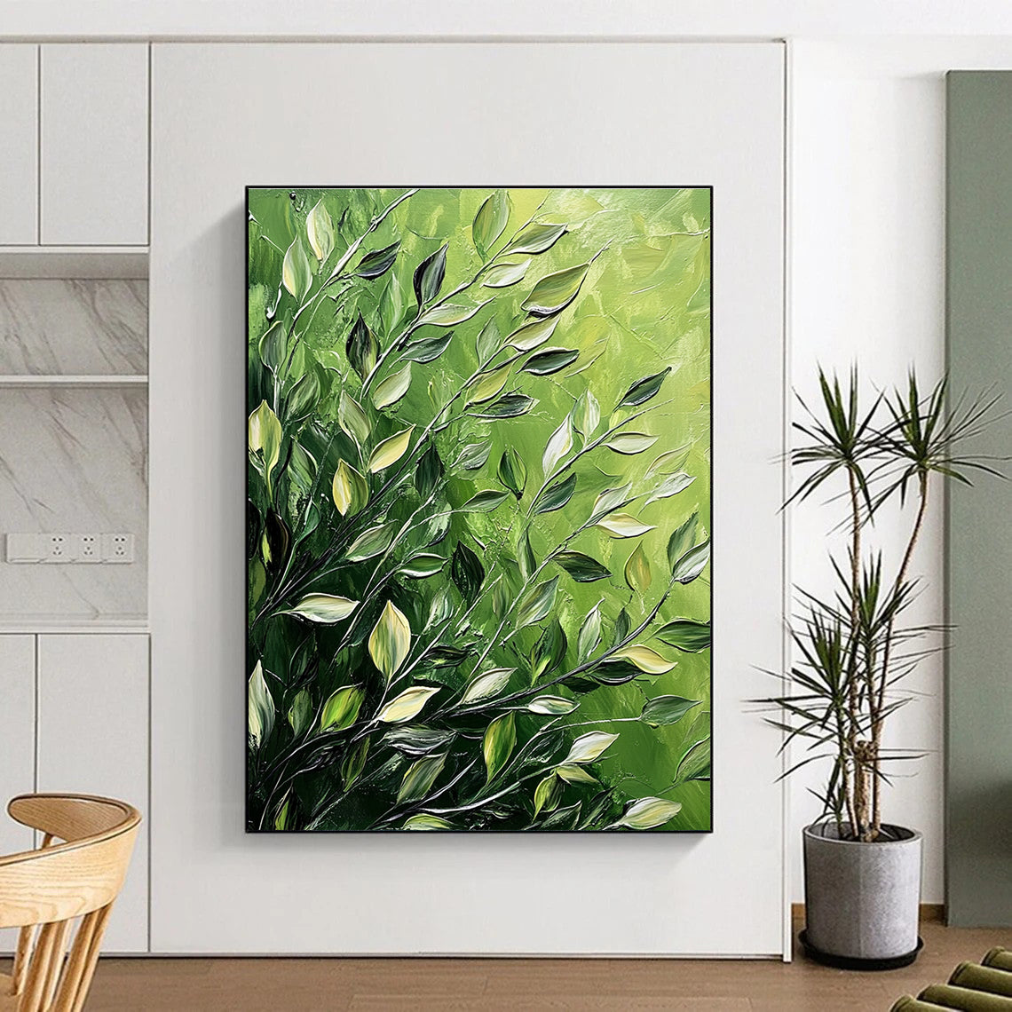 Green Leaves Abstract Painting for Eco - Friendly Office Break Rooms GAB1349