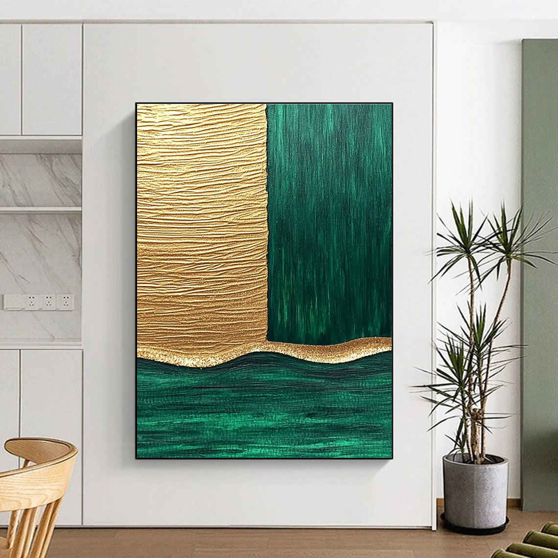 Gold and Green Geometry Abstract Painting for Luxury Hotel Suites GAB1332