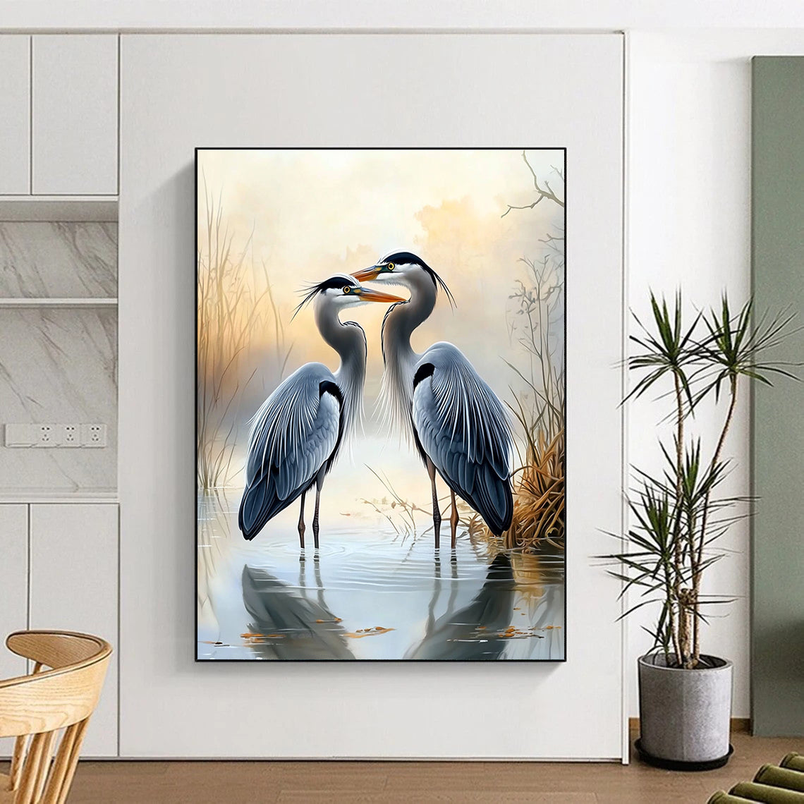 Herons in Mist Romantic Abstract Painting for Tranquil Spaces GAB1497