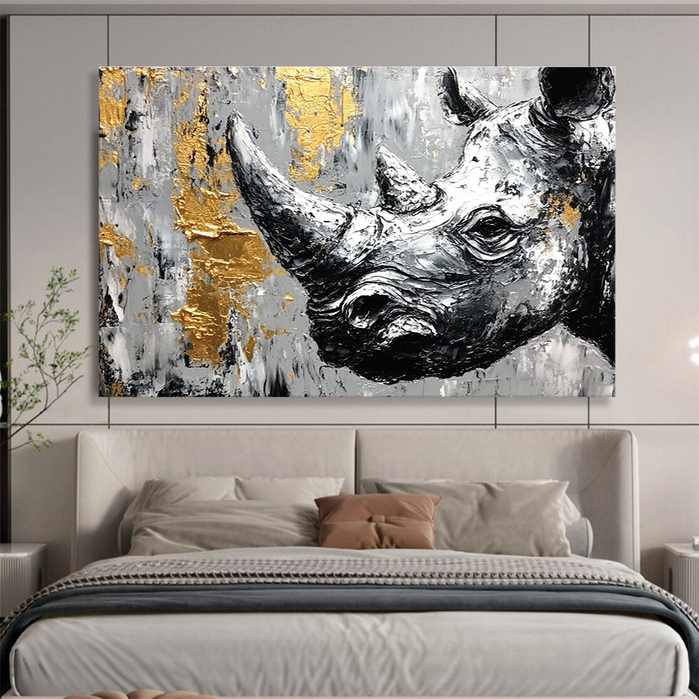 Rhino with Gold Accents and Textured Surface Abstract Painting ABS327