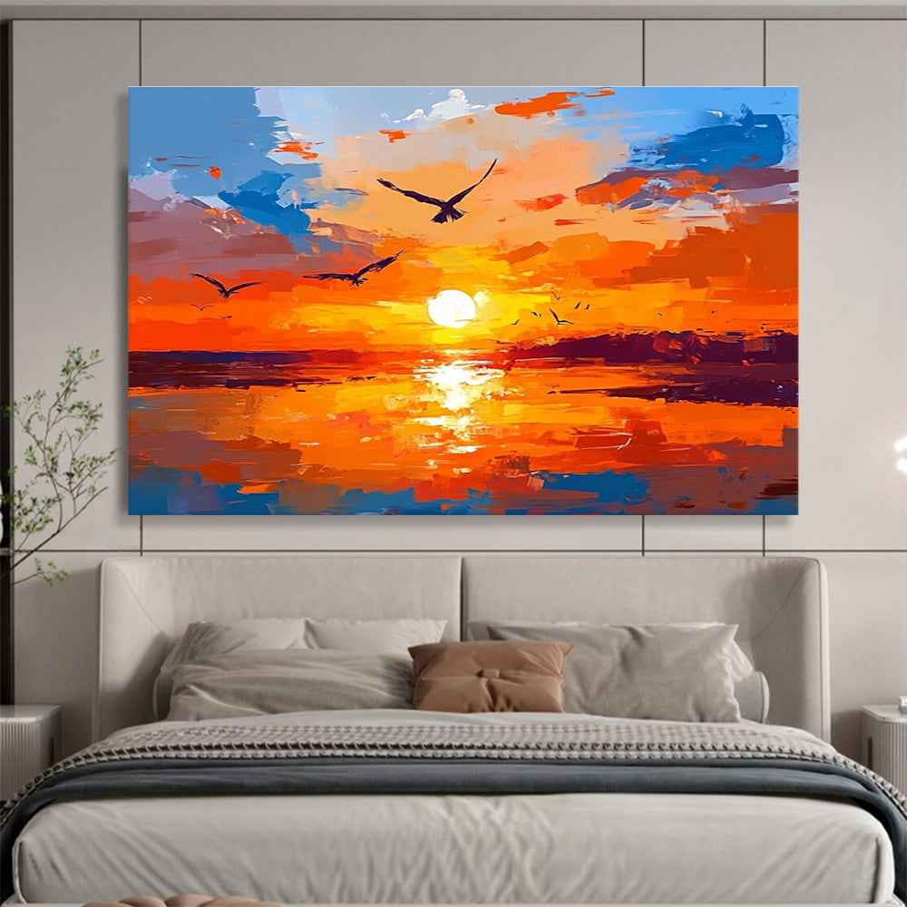 Orange Sunset Abstract Painting with Soaring Avian Energy ABS443