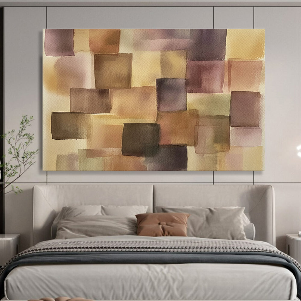 Purple and Brown Squares 1 Abstract Painting with Harmonious Geometry ABS616