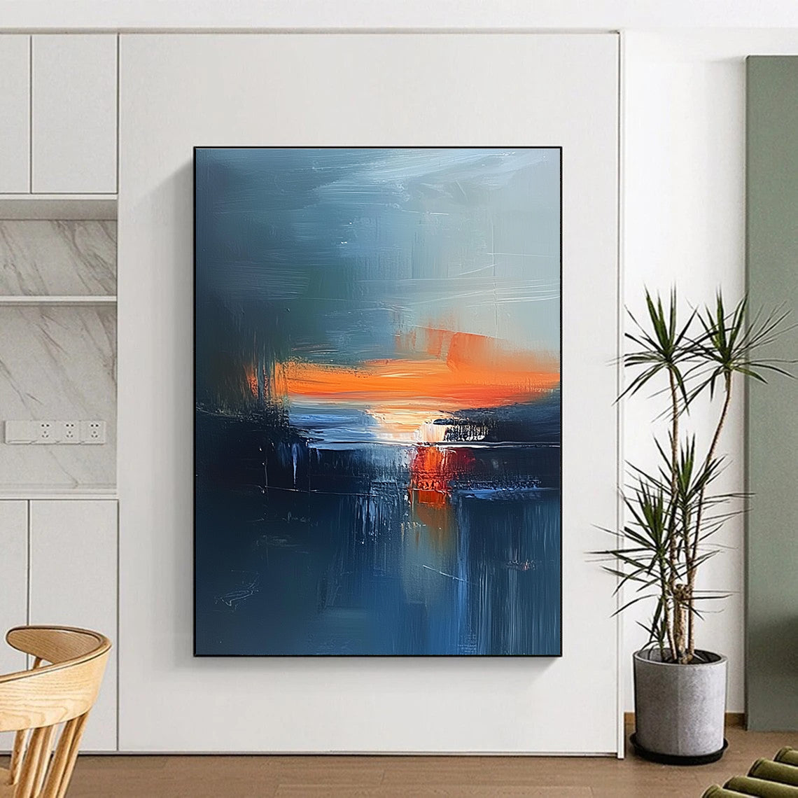 Blue and Orange Abstract - Dynamic Seascape Abstract Painting GAB0603