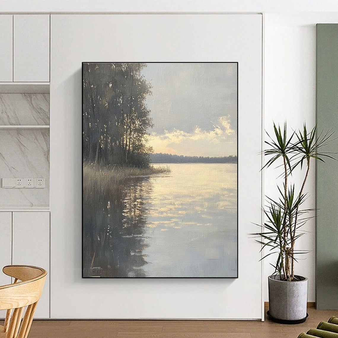 Lakeside Sunset Abstract Painting for Rustic Cottage Living Rooms GAB1302
