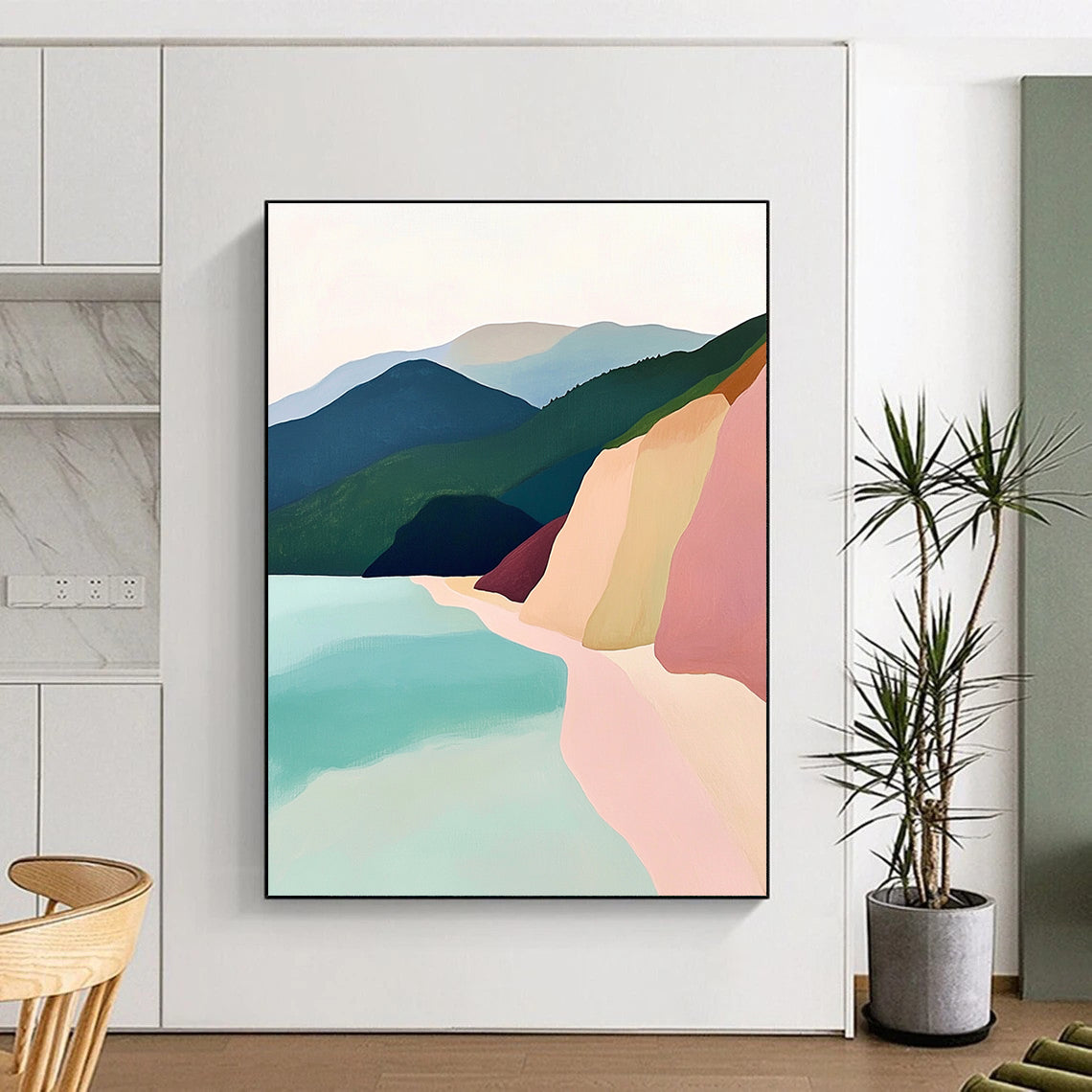 Color - Blocked Coastal Landscape Modern Abstract Painting GAB0358