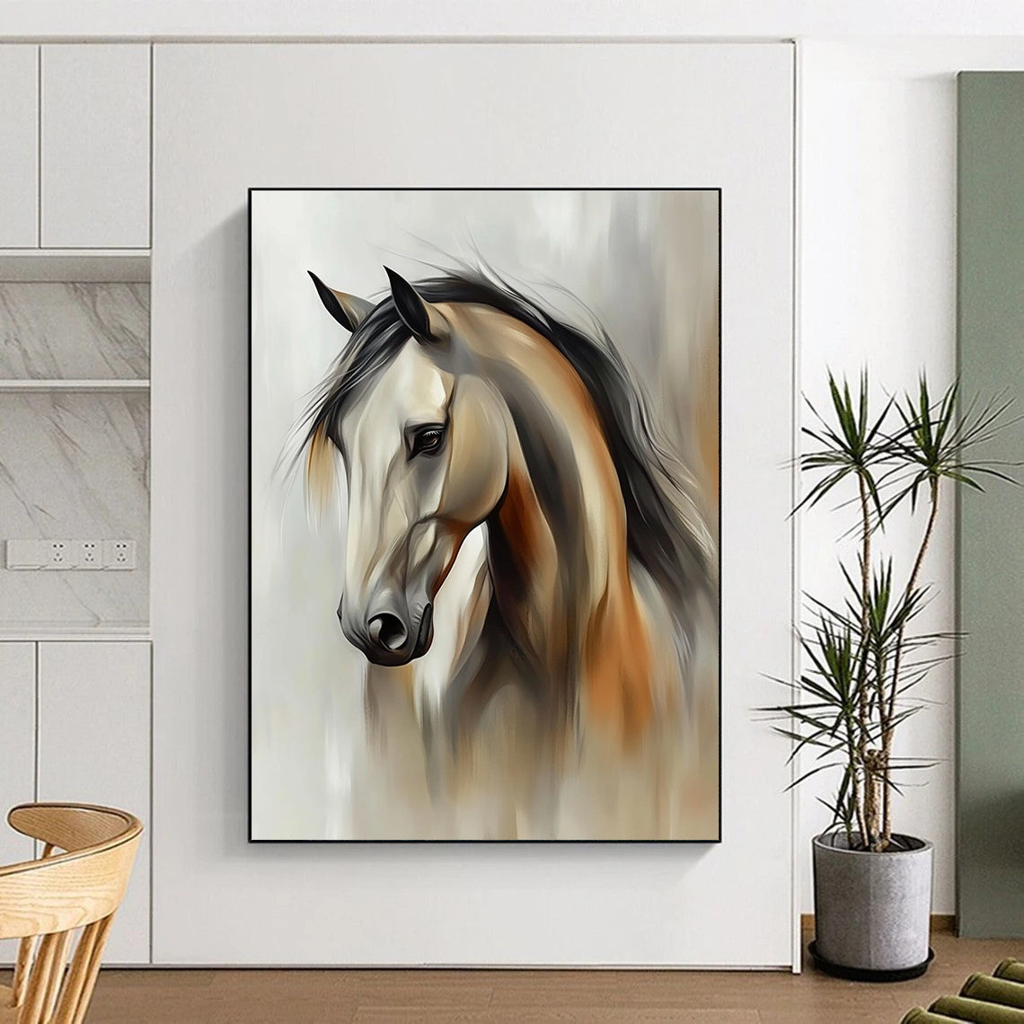 Graceful Horse Portrait Abstract Painting with Subtle Textures GAB0012