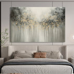 Gray and Gold Dripping Trees Abstract Painting for Elegant Living Rooms YHT320