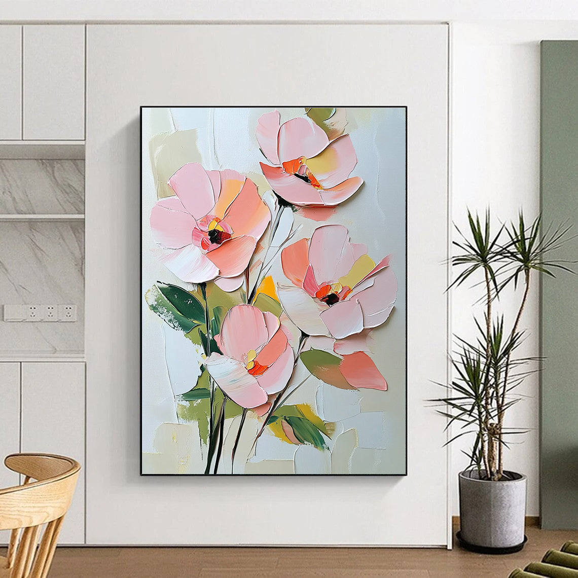 3D Pink Flower Bouquet Textured Abstract Painting for Elegant Spaces GAB1457