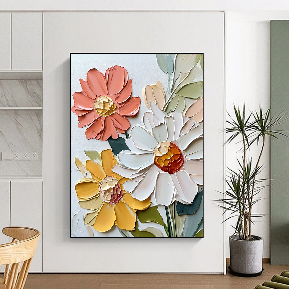 Textured Floral Bouquet Impasto Flower Abstract Painting GAB0278