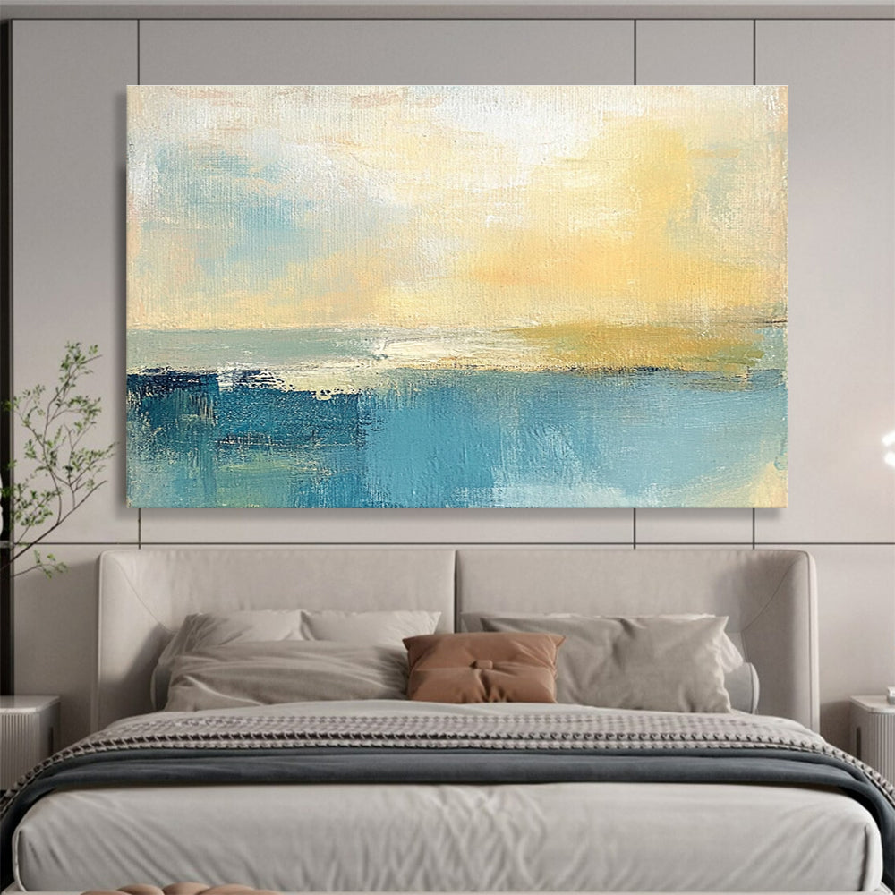 Soft Coastal Abstract Painting with Muted Blues and Yellows ABS245