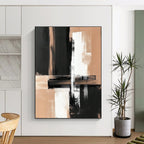 Black and Beige Abstract Painting with Bold Brushstrokes WINK861
