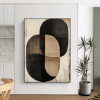 Overlapping Black and Beige Ovals Abstract Painting with Subtle Layers WINK244