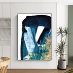 Blue - Toned Abstract with Gold Accents Painting for Luxury Home Entrances HENG190