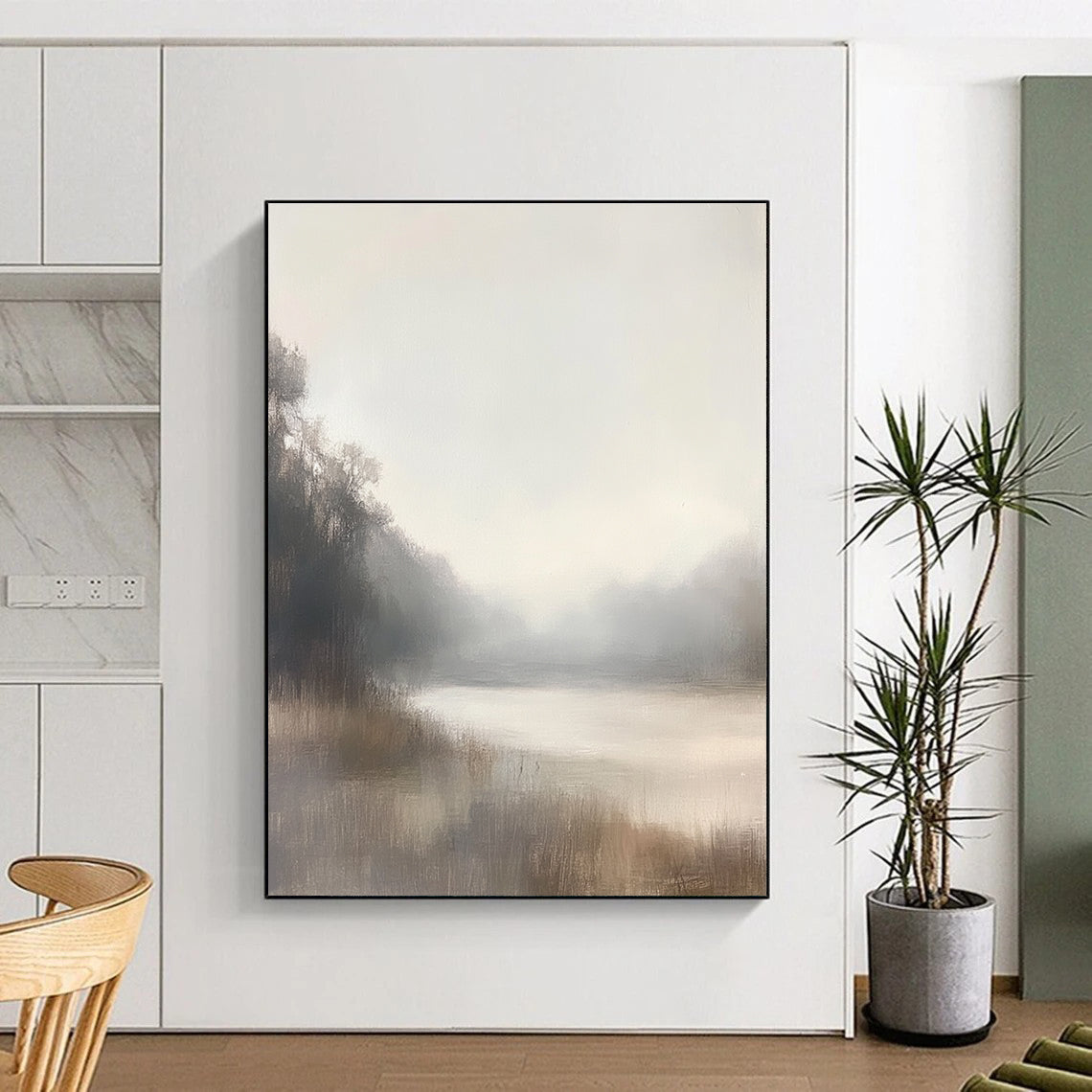 Misty River Scene Abstract Painting for Tranquil Spa Retreats GAB1277