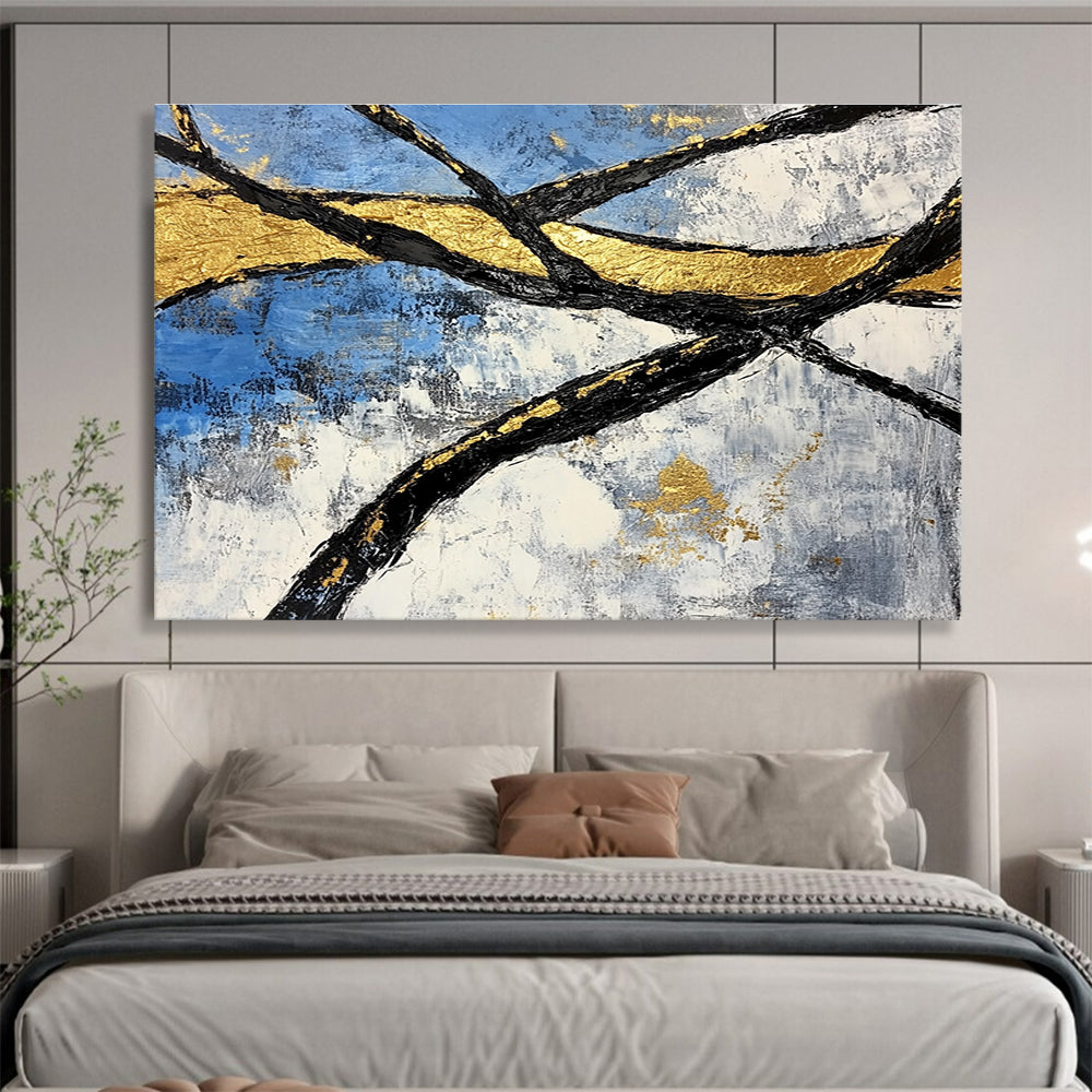 Golden Branches Abstract Painting with Luxurious, Textured Elegance ABS525