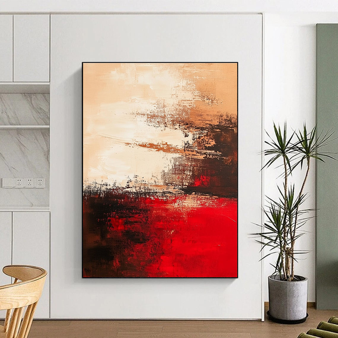 Beige Red Black Abstract Painting with Subtle Drama WINK664