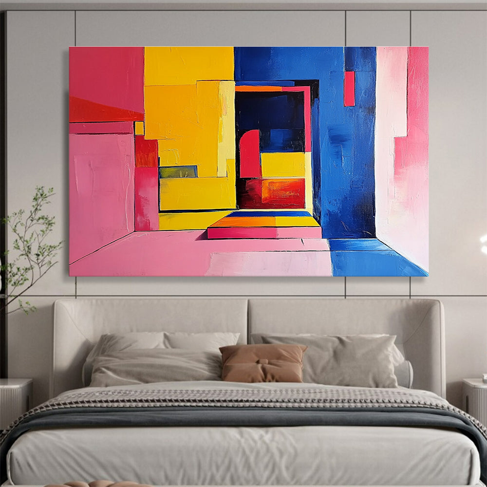 Color - Blocked Interior Abstract Painting with Bold, Vibrant Spatial Dynamics ABS501